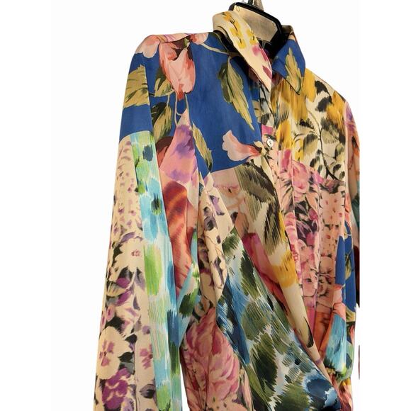 Zara Multicolor Topical Floral Satin Romper Women’s M Colorful Vacation - Picture 6 of 12